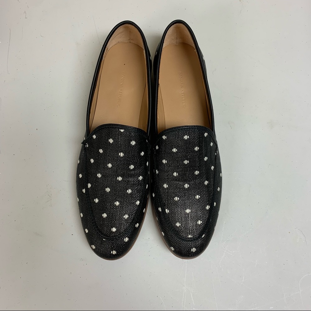 Banana Republic Demi Polka Dot Slip On Shoes Black White Loafers Flats Sz 9.5